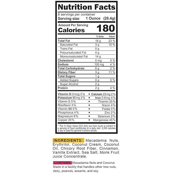 THE GRANOLA BAKERY TGB CINNAMON MACADAMIA KETO NUTS, 1G NET CARB, NO ADDED SUGAR, HIGH FIBER, GLUTEN FREE, GRAIN FREE, HEALTHY LOW CARB SNACK, 8OZ RESEALABLE CEREAL BAG