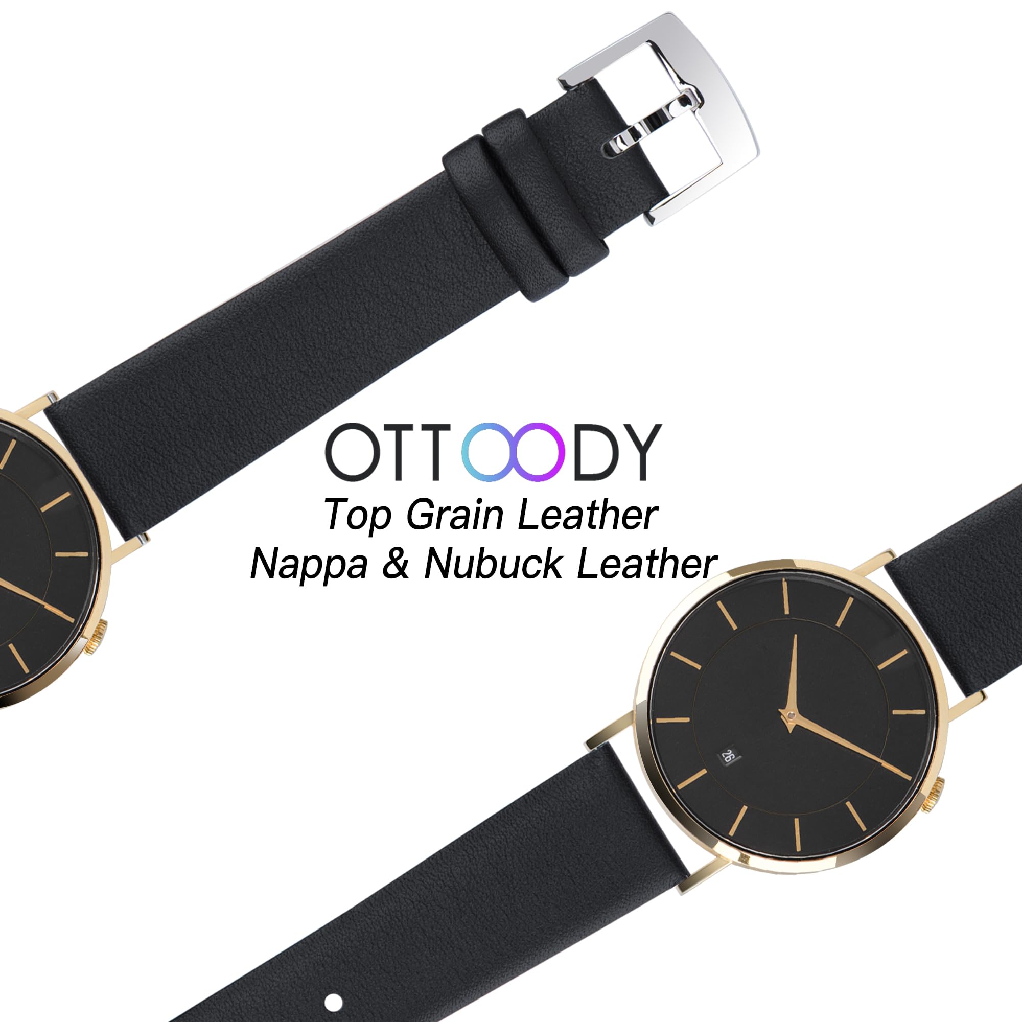 OTTOODY Leather Watch Bands Quick Release Watch Straps, Elegant & Ultra-Soft Top Grain Leather Watch Band for Women Men, Choice of Color & Width - 12mm 14mm 16mm 18mm 20mm 22mm for Watch & Smartwatch