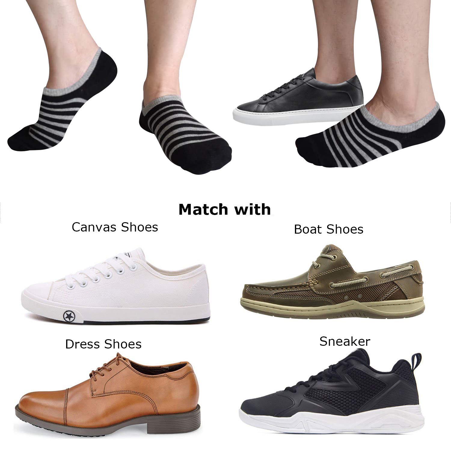 SIXDAYSOX Men\'s No Show Odor-Resistant Non Slip Socks Shoe Size 6-11 Pack of 8