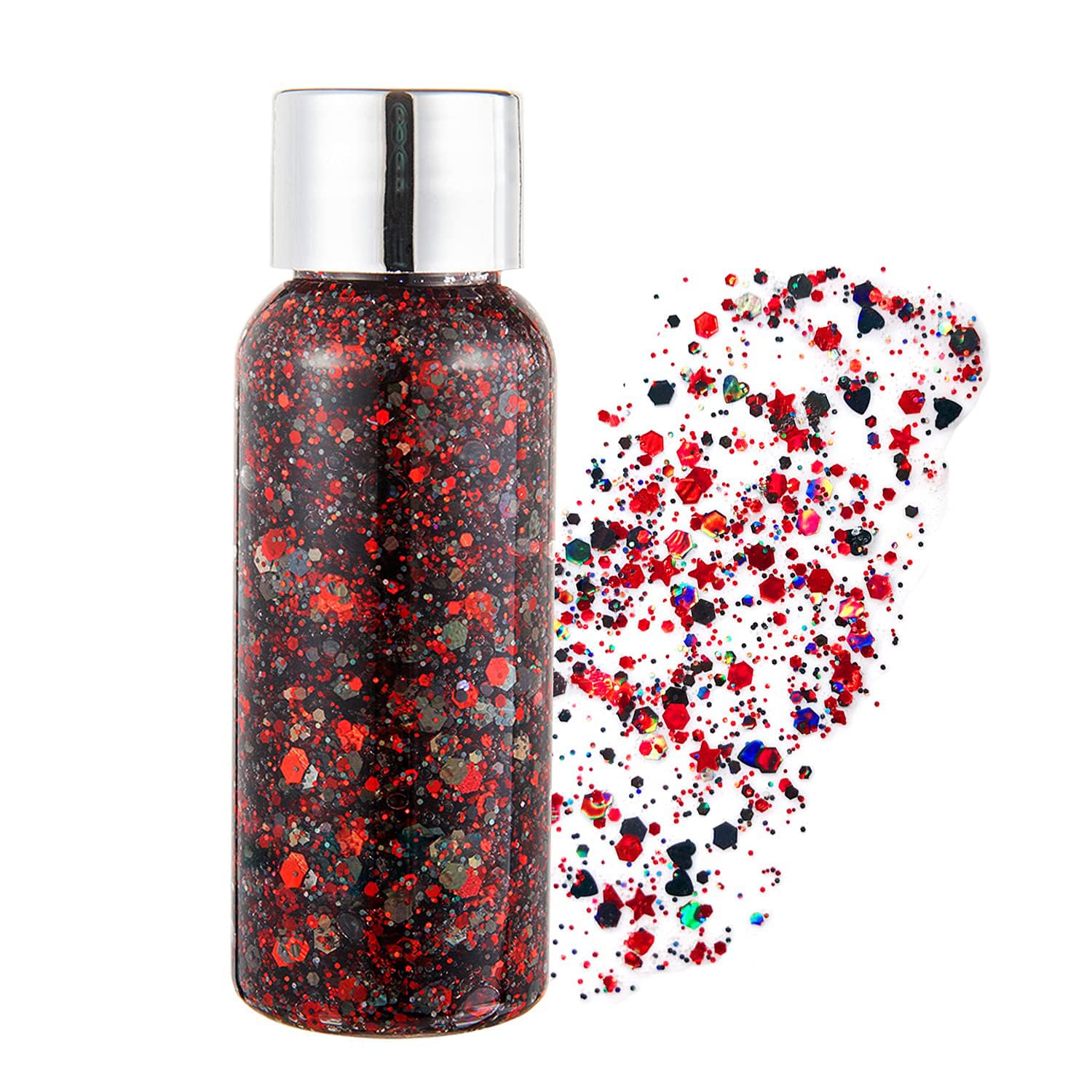 GL-Turelifes Mermaid Sequins Chunky Glitter Liquid Eyeshadow Gel Festival Cosmetic Face Hair Nails Makeup Long Lasting Sparkling 30g (08# Red)