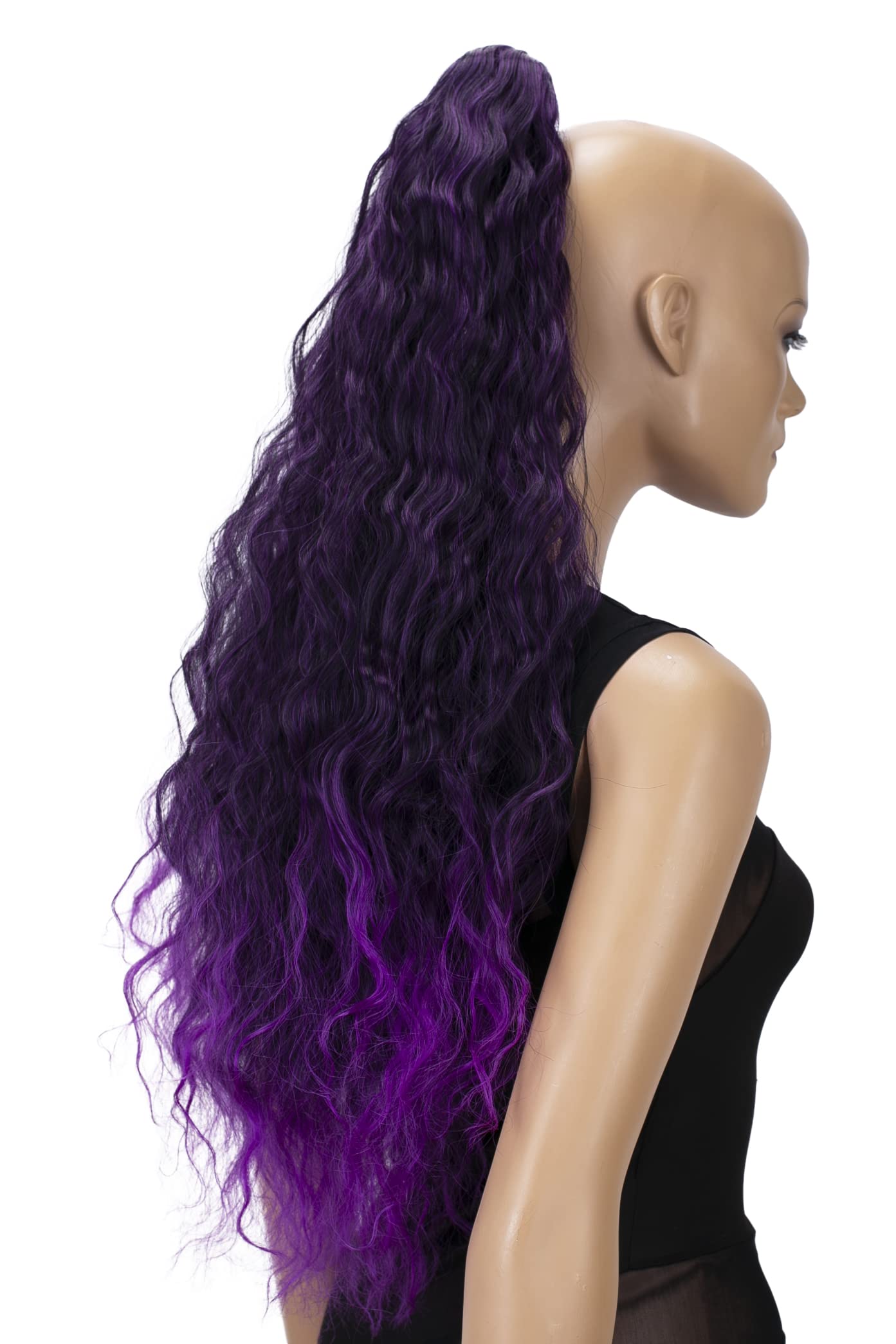 CAISHA 28" Extra Long Voluminous Wavy Clip On Hairpiece Plait Ponytail Heat Resistant Synthetic Purple Mix H723