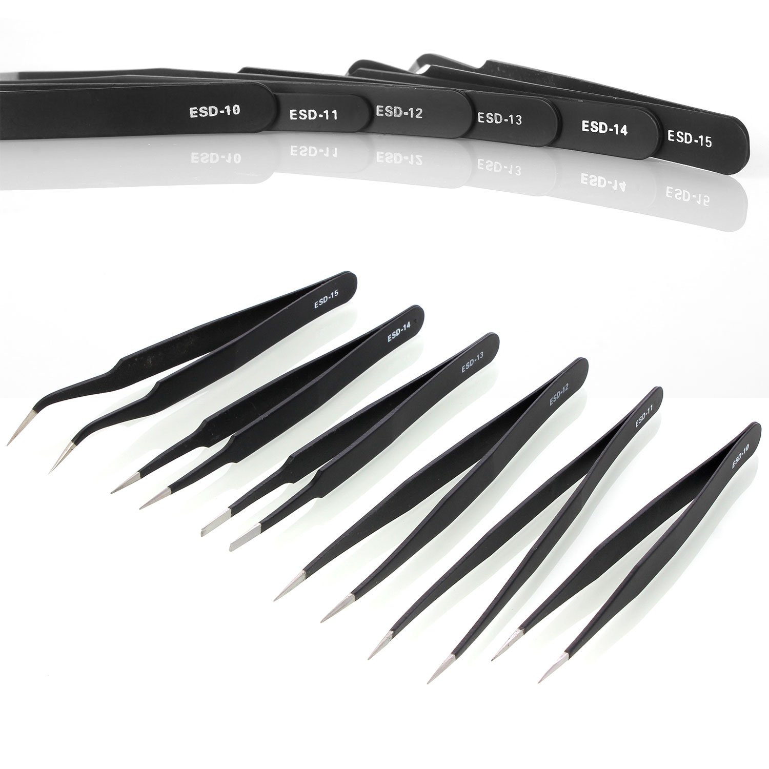 Neuftech 6-pcs ESD(10-15) Anti-static Tweezers Precision Stainless Steel Tweezers Tweezer Repair Tool Kits Set for Electronics, Jewelry-Making, Laboratory Work