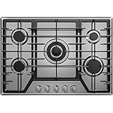 30 inch Gas Cooktop with 5 Sealed Burners, Stainless Steel Drop-in Stove Top, Dishwasher Safe Cast Iron Grates, NG/LPG Convertible, 38K BTU