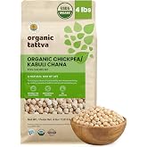 Organic Tattva Whole Chickpeas, 4 lbs, Kabuli Chana, Garbanzo Beans Dried | USDA Certified, Natural, High Protein, Unpolished, Kosher, No Additives, Great for Hummus, Soups, Salads &amp; Curries
