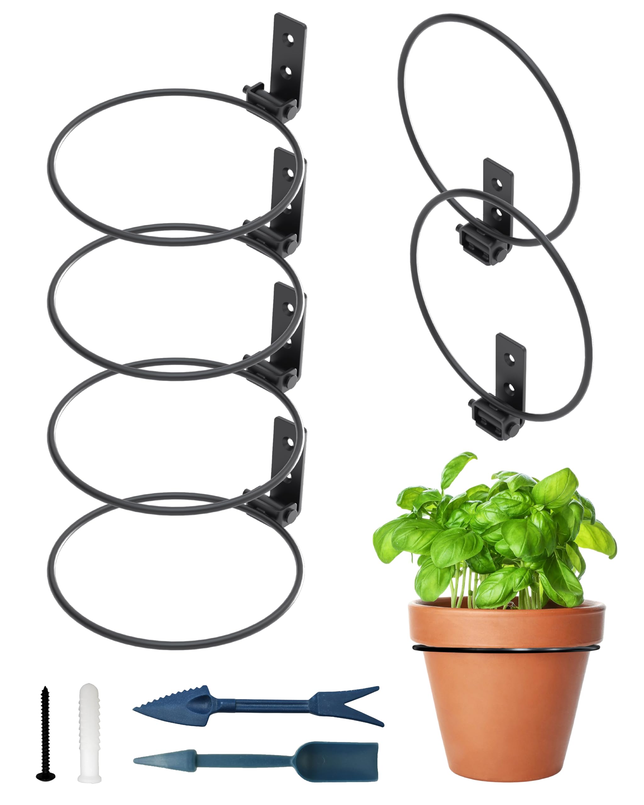 NACETURE 6 Inch Foldable Flower Pot Holder Ring for Wall Mount – Heavy Duty Round Metal Planter Hooks Hangers - Fence Pot Plant Holders Hanging Bracket for Outdoor Indoor