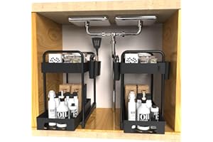 2 Pack Under Sink Organizer for Efficiently Utilizing Space, 2 Tier Bathroom Cabinet Organizers and Storage, Multi-purpose Ki