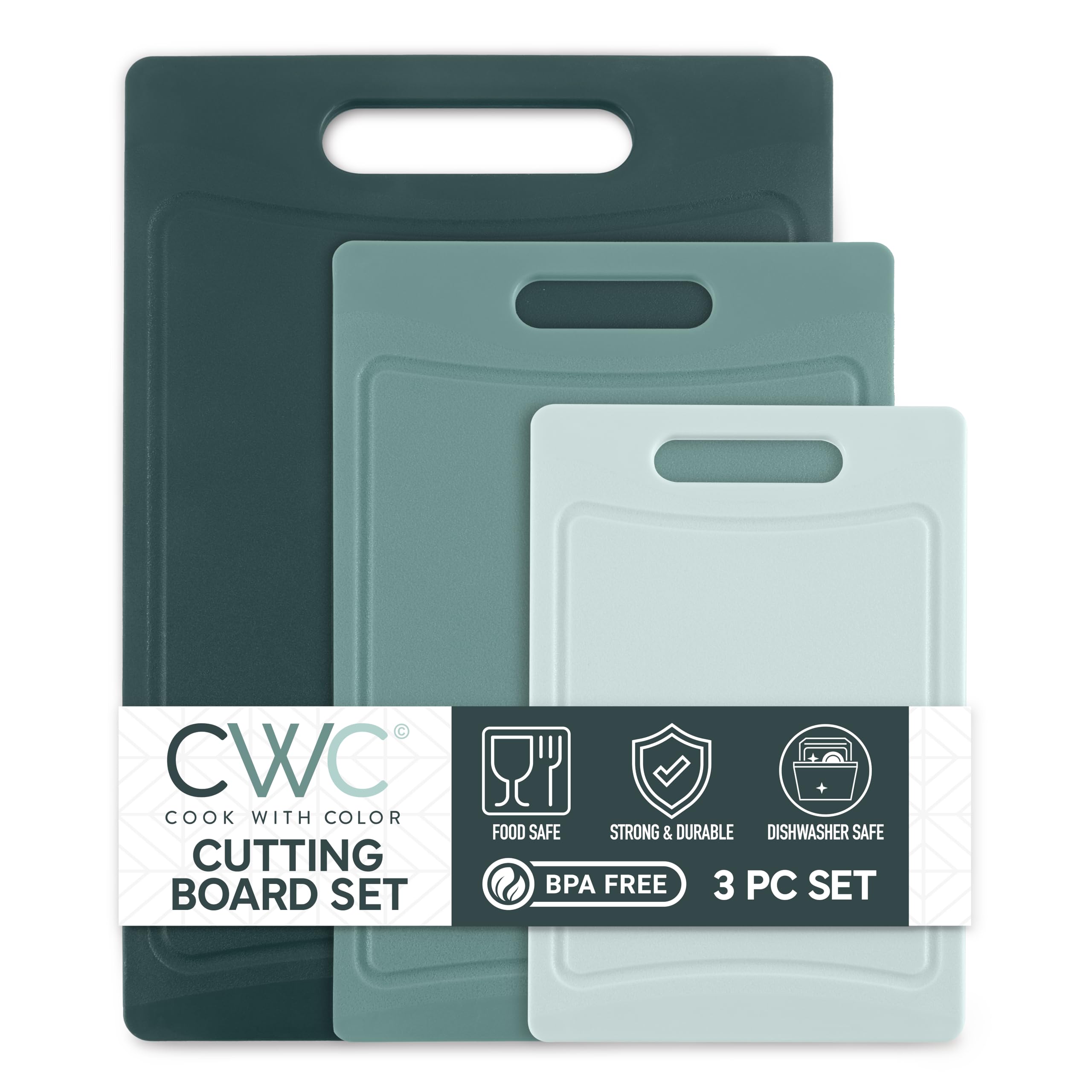 Photo 1 of COOK WITH COLOR Non-Slip Cutting Board Set – Kitchen Essentials with Easy Grip Handle for Meat, Veggies, and Fruits, 3 Cutting Boards, Teal