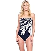 Gottex Nature’s Beauty Black and White Leafy Print Women’s Bandeau One Piece Bathing Suit with Adjustable Removable Straps