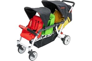 Familidoo H3E 3 Seat Baby Stroller - Tandem Daycare Triple Stroller with 5 Point Safety Harness - for Infants & Toddlers 0-3 Years - Lightweight & Foldable - All Reclining Seats