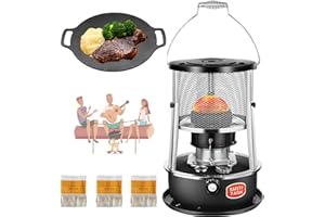 Windpost Kerosene Heater Indoor with BBQ Grill Pan, Portable Non Electric Kerosene Heater for Indoor Use, Camping Kerosene Stove for Heating, Cooking, Camping,with 3 wicks