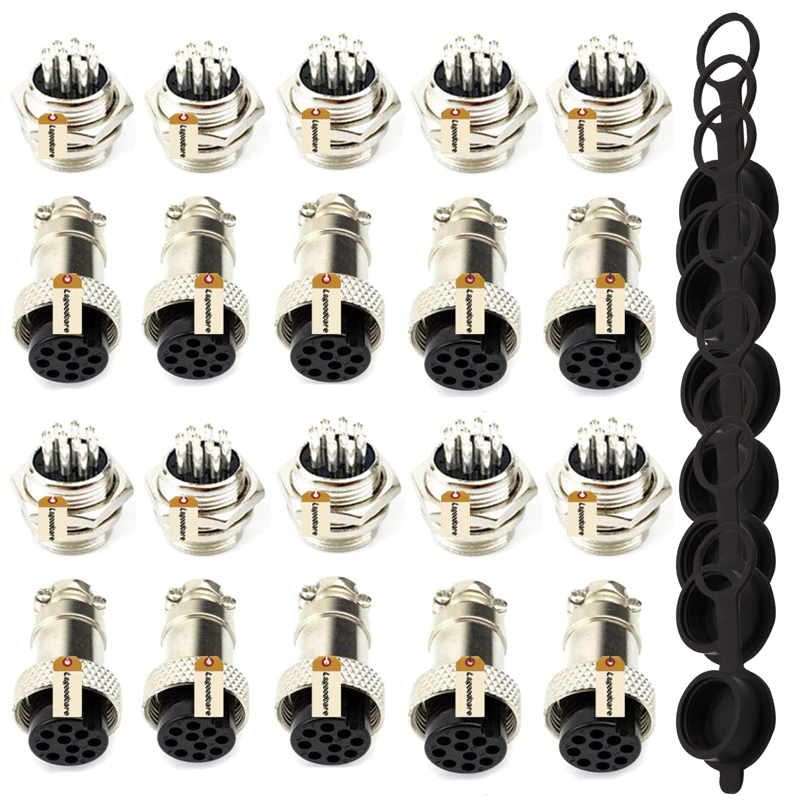 Lsgoodcare Aviation Connector GX16 10 Pin, 10Pairs GX16-10P 16MM Thread Male Female Wire Panel Metal Connector Plug 5A Circular Aviation Chassis Mount Socket with 10Pcs Aviation Caps