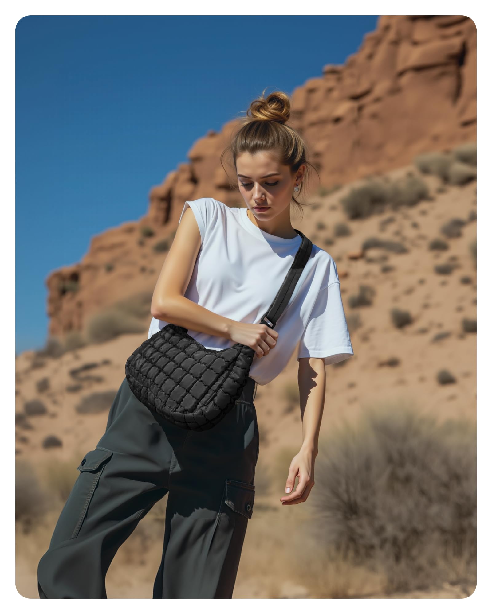 BAGSMART Quilted Puffy Crossbody Bag for Women, Medium Cute Hobo Shoulder Purse Soft Fluffy Handbag for Daily Use