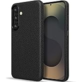 LOHASIC for Galaxy S25 Leather Case, Classic Leather Soft Lychee Texture Design Scratch Resistant Full Body Protective for Men Women Compatible with Samsung Galaxy S25, 2025 - Black