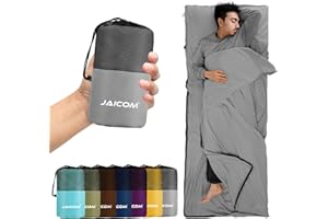 JAICOM Sleeping Bag Liner, Sleep Sack Travel Sheets, Two-Way-Zipper Expose Feet Separately, Lightweight for Single, Backpacking,Hotels & Hostels, Camping, Travel, Business