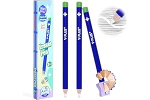 YPLUS Detail Eraser Pencils, Fine Detail Eraser with Sharpener, Perfect for Sketching, Charcoal Drawings, Colored Pencils Erasing & Geometry Corrections, Blue (3-Pack)