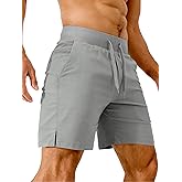 Comdecevis Men's 7 Inch Athletic Shorts Lightweight Quick Dry Running Shorts with Zipper Pockets