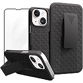 Ailiber Compatible for iPhone 14 Case, iPhone 13 Phone Case Holster with Screen Protector, Swivel Belt Clip, Kickstand Holder, Slim Shockproof Shell Slide Phone Cover for iPhone 14 6.1 inch -Black