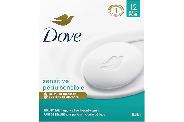 Dove Beauty Bar More Moisturizing Than Bar Soap for Softer Skin, Fragrance Free, Hypoallergenic Sensitive Skin With Gentle Cl