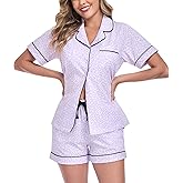 COLORFULLEAF Women's 100% Cotton Pajama Sets Printed Short Sleeve Sleepwear Button Down Pjs Soft Lounge Sets with Pockets