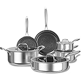 COOKER KING Stainless Steel 10pcs Cookware Set, Pots and Pans Set with Lids, Frying Pans, Saucepans, Saute Pan & Stock Pot, Non Stick, Non Toxic, Induction, Oven, Dishwasher Safe, Stay-Cool Handles