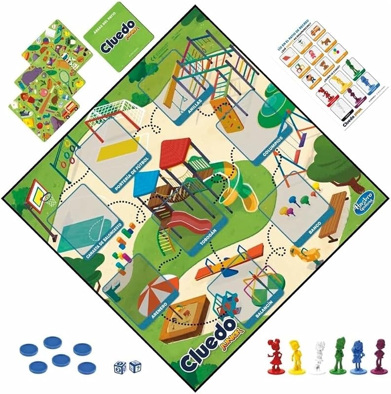 Cluedo Junior, Juego de Mesa 2 en 1, Diversión con Amigos y Familia, Regalo para Niños y Niñas a Partir de 4 Años, Juguete de Detectives, Tablero de Colegio