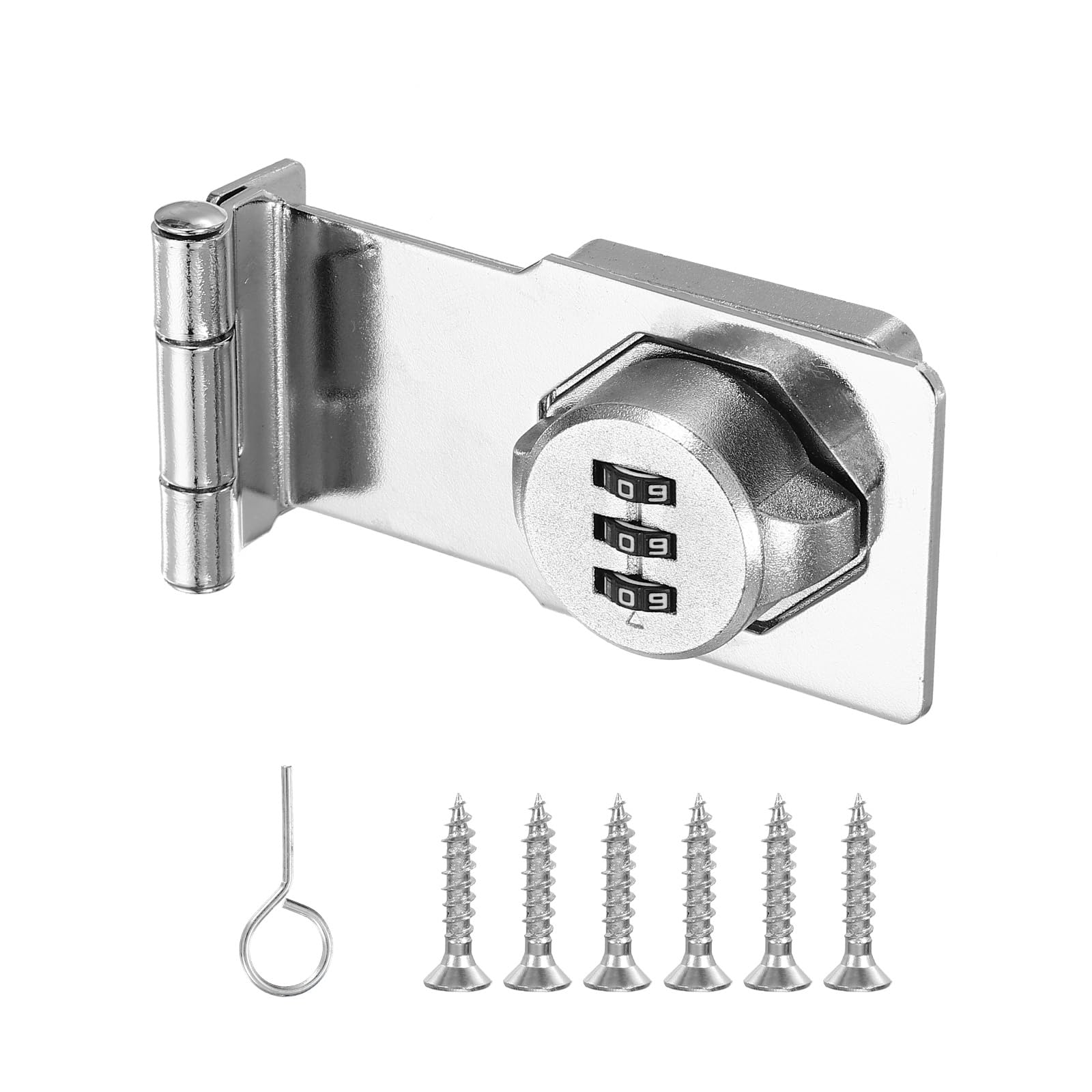 PATIKIL 3.5 Inch Cabinet Password Hasp Lock, 3-Digit 90 Degree Barn Door Lock Security Combination Latch Lock for Drawers Cabinets Small Doors, Silver