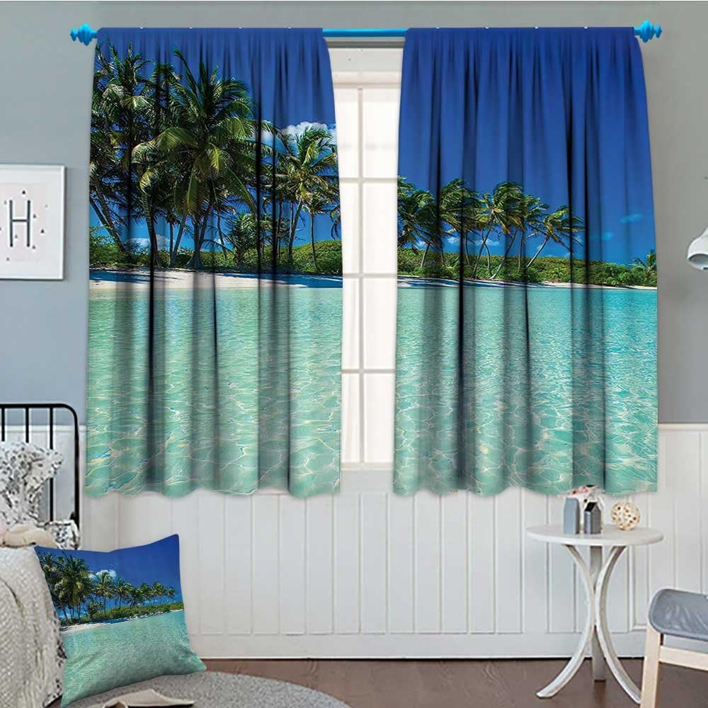 Ocean Decor Collection Window Curtain Drape Image of a Sunny Day in a Tropical Island with Palm Trees and Ocean Heaven Calm Lands Decorative Curtains for Living Room 52"x63" Turquoise Green
