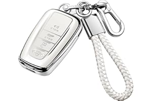 Tukellen for Toyota Key Fob Cover with Keychain,Special Soft TPU Key Case Protector Compatible with 2020-2022 Highlander Corolla Prius,2018-2024 RAV4 Camry Avalon C-HR GT86-White