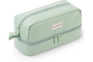 ANGOOBABY Big Capacity Large Pencil Case Canvas Pen Pouch Bag with 2 Compartments for Girls Boys Teen School Students Adults - Green