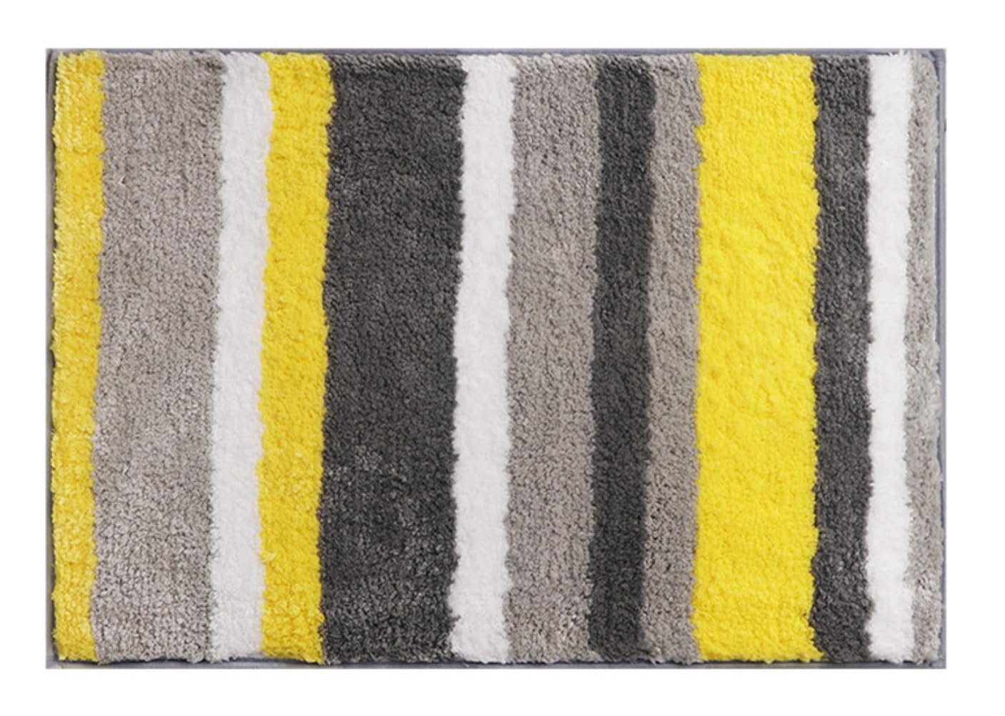 goodbath Stripe Bath Mat, Microfiber Non Slip Bath Rug Machine Washable for Bathroom Kitchen,50x80, Yellow Grey White
