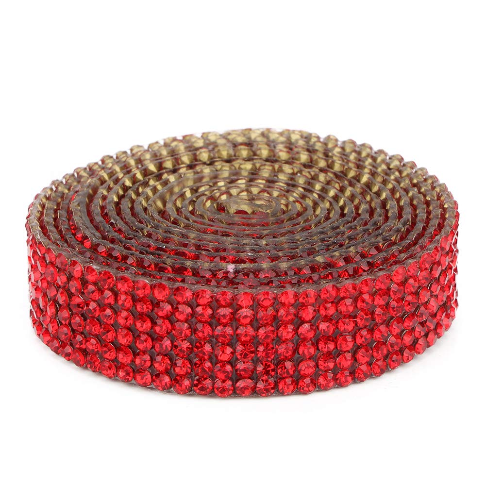 1 Meter Rhinestone Ribbon, 6 Row Hot Fixed Crystal Chain Trim for DIY Crafts Party Decorations Car Phone Accessories Sparkling Red Glitter Rhinestone Roll