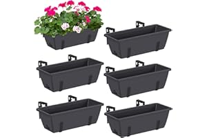 CADUKE Railing Planter Boxes, 6 PCS, Deck Rail Planters for Outdoor Plants, Flower Pots for Balcony Garden Decor (Gray)