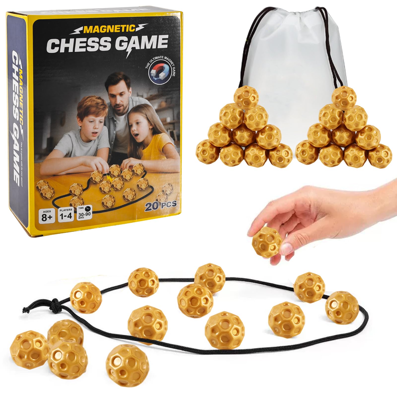 Joycabin Magnetic Chess Game, Educational Chess Game Checkers Game with 20 Ball Pieces Chess, Logic Training Board Game for Kids, Family Party Supplies for Family Gathering and Travel