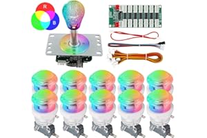 SJ@JX Arcade RGB LED Button Encoder & 4/8-Way Sanwa Joystick DIY Controller Kit, Microswitch Buttons, Plug & Play, Expandable