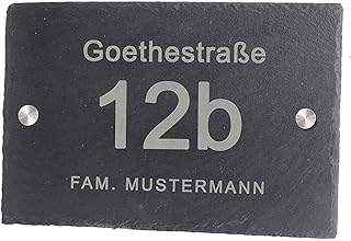 Feiner-Tropfen Hausnummer Schiefer Gravur BK schwarz anthrazit Edelstahl 30x20