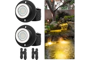 HIBOITEC 3W Pond Lights LED Underwater, 2700K Warm White, IP68 Waterproof Low Voltage Submersible Fountain Lights for Ponds Tank Garden Waterfall, 12-24V AC/DC, 2 Pack