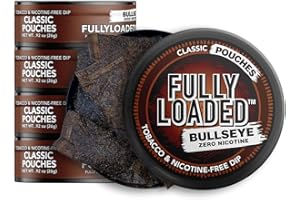 FULLY LOADED BULLSEYE Fully Loaded Chew Tobacco and Nicotine Free Classic Bullseye Pouches Signature Flavor, Chewing Alternative-5 Cans