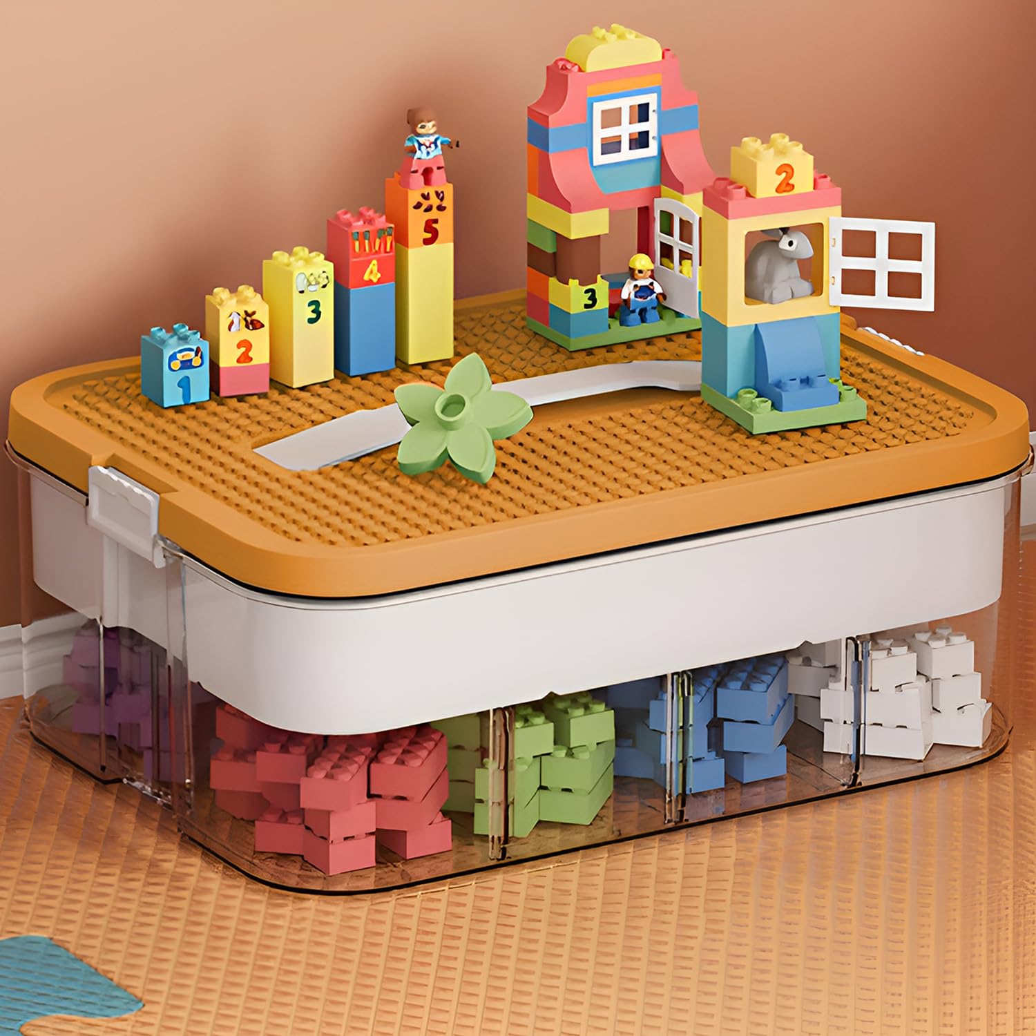 Storage Boxes,Kids Toy Lego Box,Stackable Toys Organizer with Lid,Handle,Plastic Multi Compartment Containers Chest Case for Storing Toys,Jewelry,Beads,Crafts,Tools,Building Blocks (1-Tier Yellow)