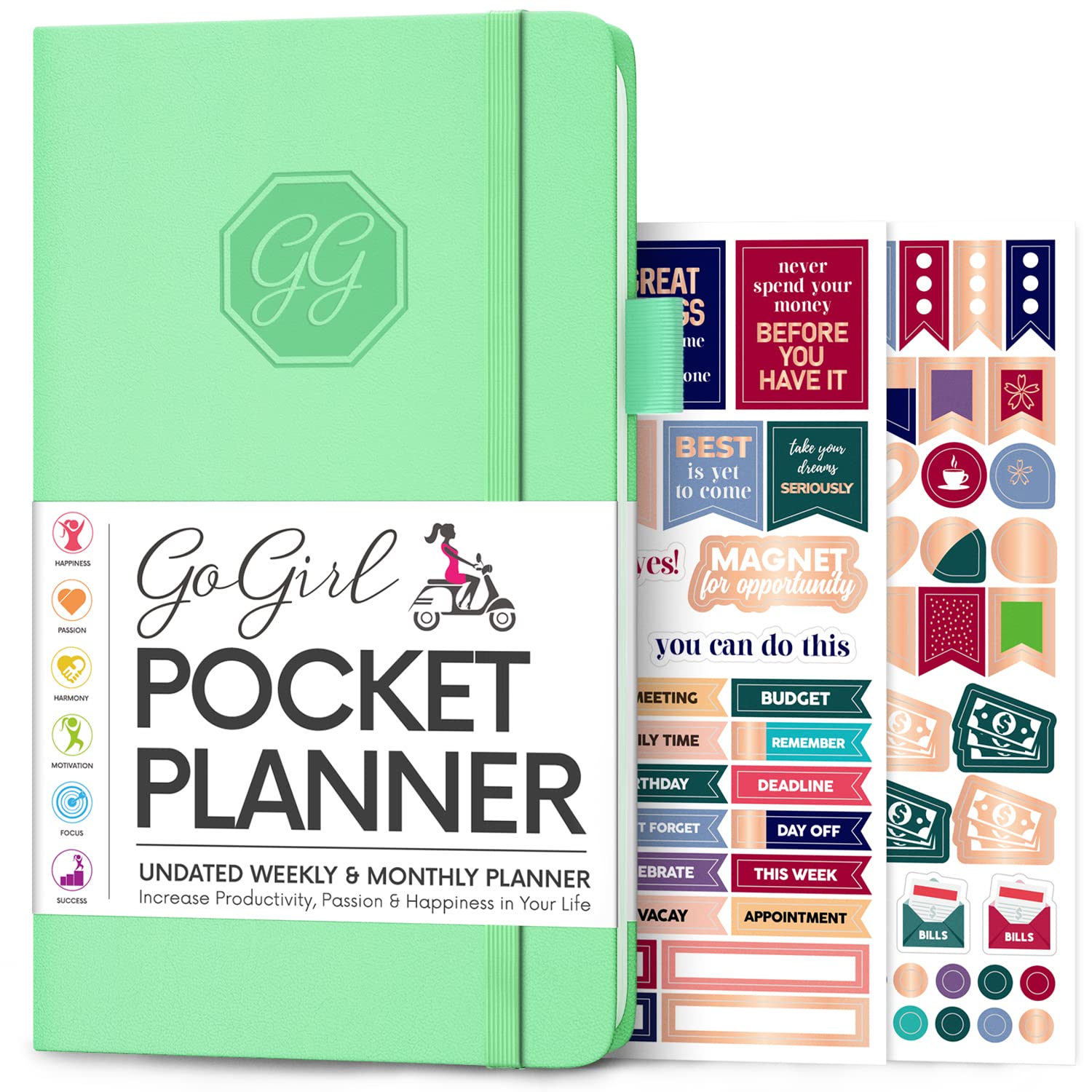 GoGirl Planner and Organizer for Women – Pocket Weekly Planner, Goals Journal & Agenda for Time Management & Productivity. Undated (Mint Green)