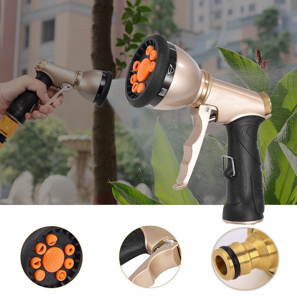 Xndryan Metal Hose Spray Gun﻿, 9 Adjustable Patterns Multi Spray Watering Gun, Heavy Duty Spary Nozzle for Plant Watering/Car Washing/Pet Showering/Sidewalk Cleaning