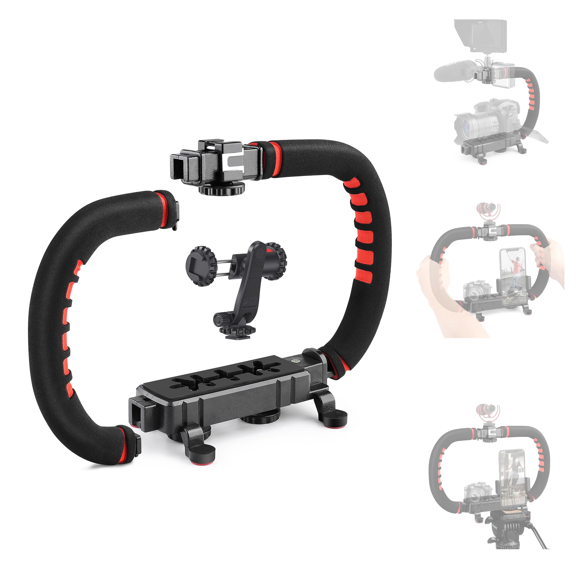 Zeadio Camera Smartphone Stabilizer, Handle Grip Handheld Video Rig, Compatibility with All Camera, Camcorder, DSLR and for All iPhone and Android Smartphones