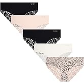 Jessica Simpson Women's Hipster Underwear - 5 Pack Microfiber Lace Trim No Show Seamless Panties, (Sizes: S-XL)