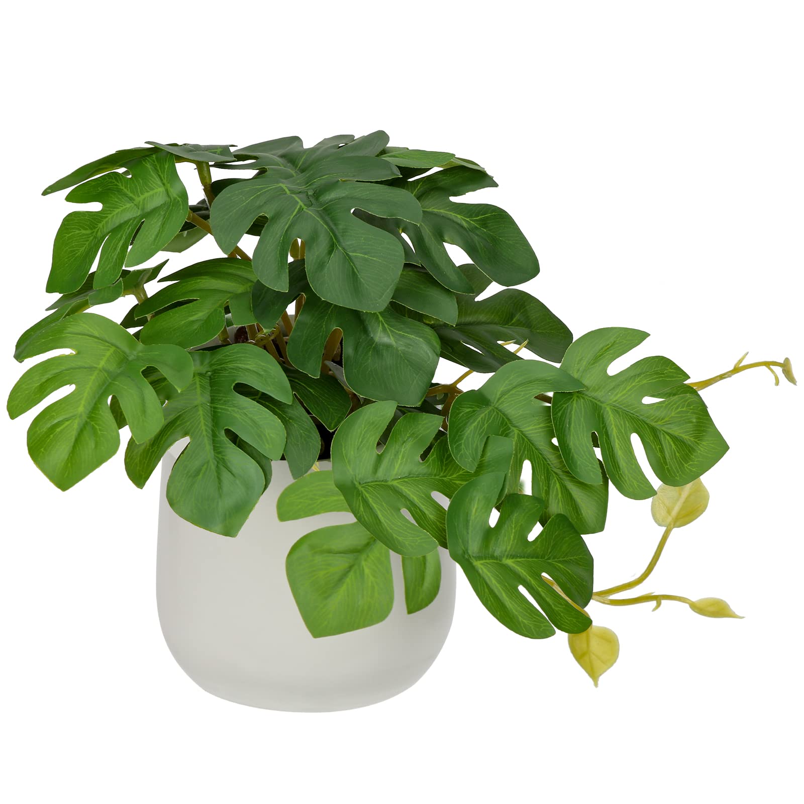Oairse Small Artificial Plants in Ceramic Pots Decorative Fake Potted Plants Faux Monstera Leaves Realistic Greenery Tropical Plant Indoor for Aesthetic Home Office Kitchen Bathroom Desk Décor