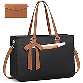 RAINSMORE Laptop Bag for Women 15.6 Inch Work Tote Bags Leather Laptop Tote Waterproof Computer Bag Professional Office Briefcase Large Handbag for College Teacher Travel,Black and Brown