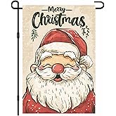 BlissYard Merry Christmas Garden Flag 12x18 Inch Vintage Hand Drawn Santa Claus Flag Snowy Winter Outdoor Yard Decor House Banner Porch Lawn Patio Home Decoration