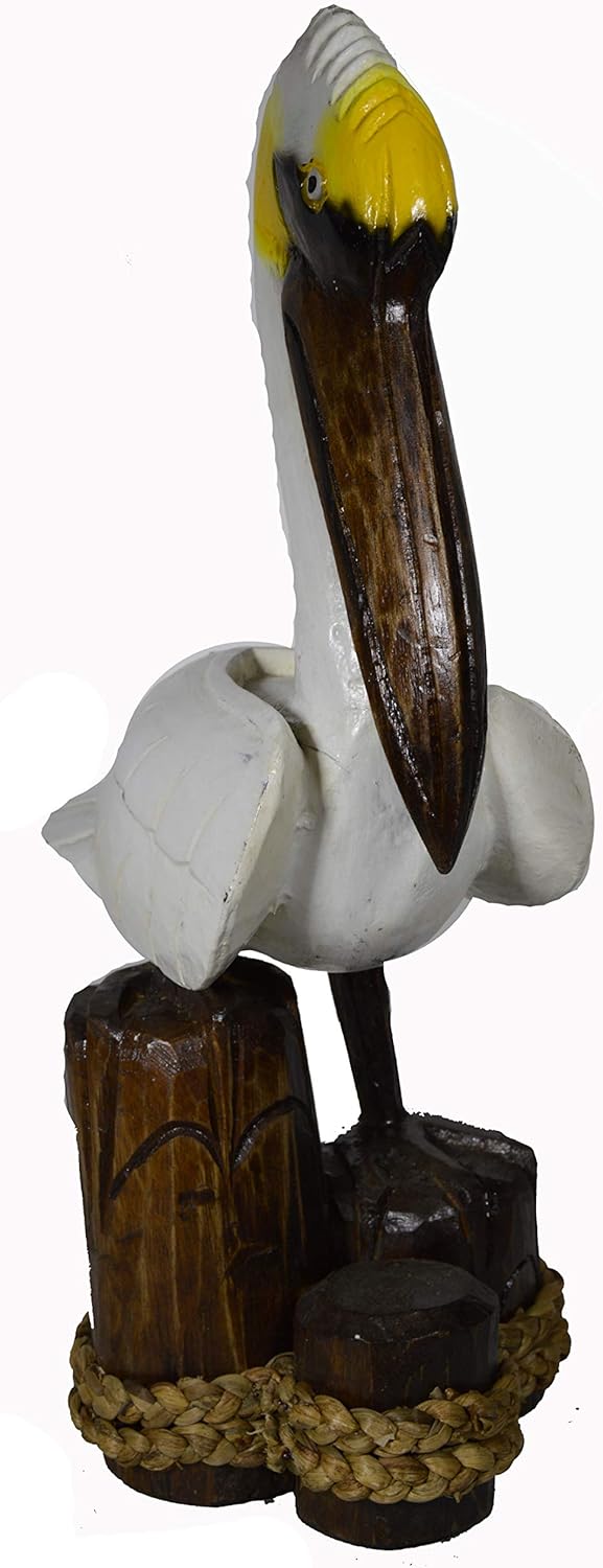 Large Hand Carved Nautical Wood Pelican Statue Carving