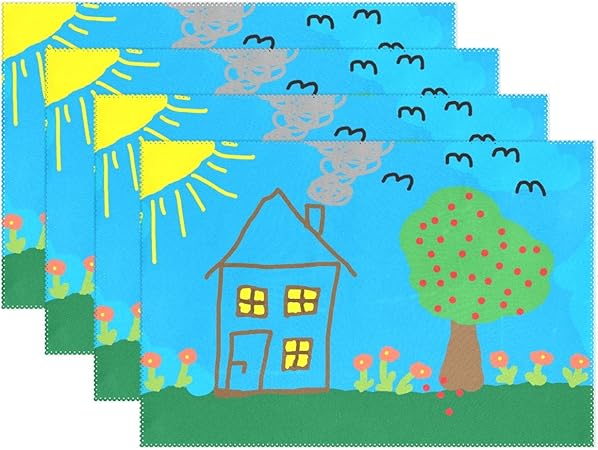 Amazon Com Wiedlkl Children Drawing Home Tree Meadow Colorful