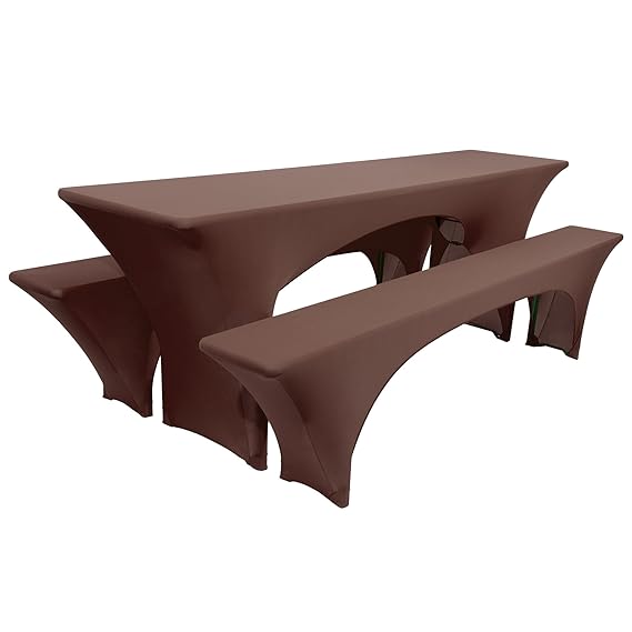 Beautissu Victoria elastische Biertischhusse 220x50 cm + 2 Bierbank-Hussen 3 TLG. Bierzeltgarnitur-Set - Braun & weitere Farb