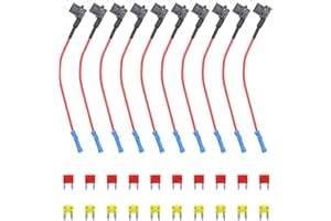 Recoil FT2-10 10 Pack 12V Car Add-a-Circuit Fuse Tap Adapter Mini ATS Blade Fuse Holder with 10pcs 10A, 20A Fuses