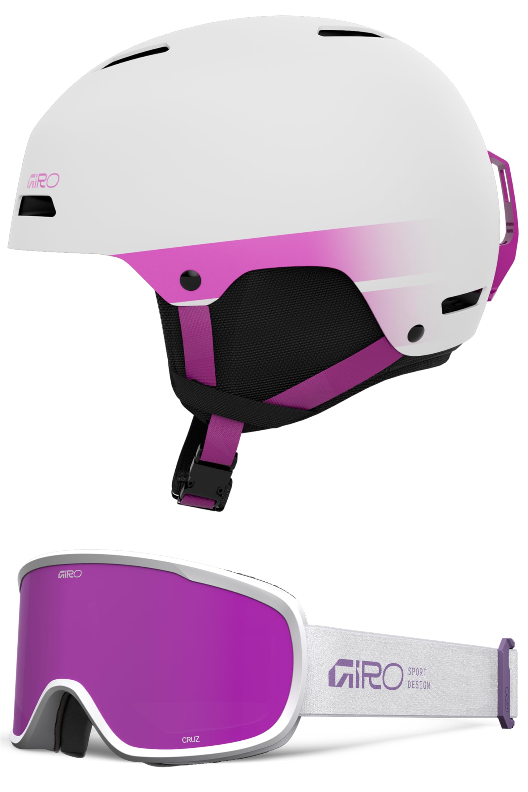 Giro Ledge Snow Helmet/Goggle Combo - (Combo) Matte White/Pink - Mauve Purple Stacked - Size Small Image